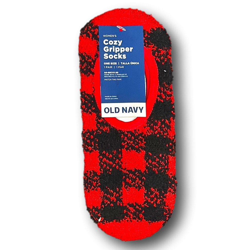 3/$15 Red & Black Plaid Christmas Holiday Funny Cozy Gripper Socks - NWT